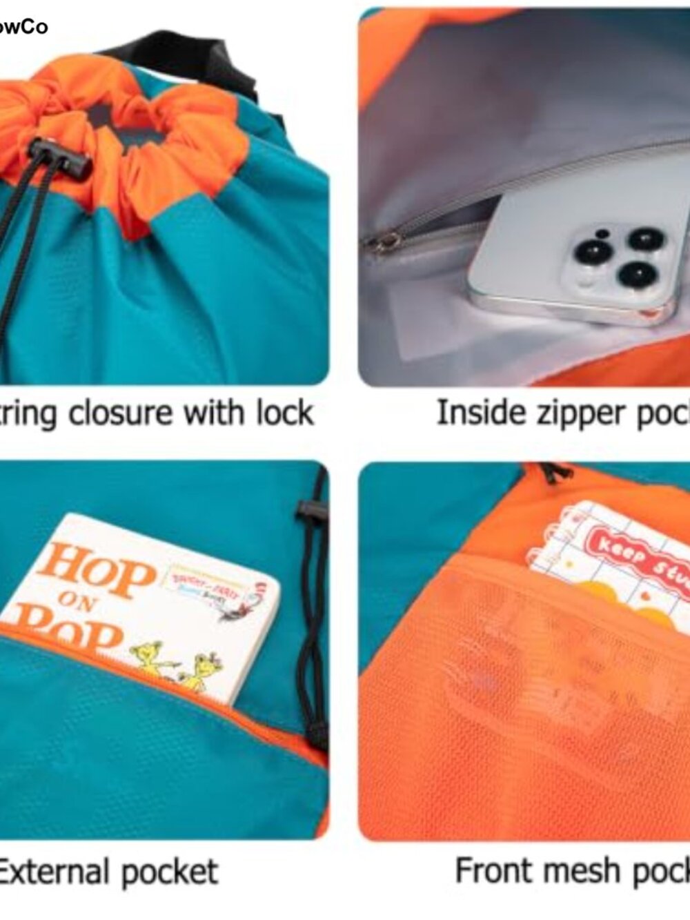 Drawstring Backpack Lightweight Water-Resistant Polyester Gym Sackpack - Picture 3 of 3